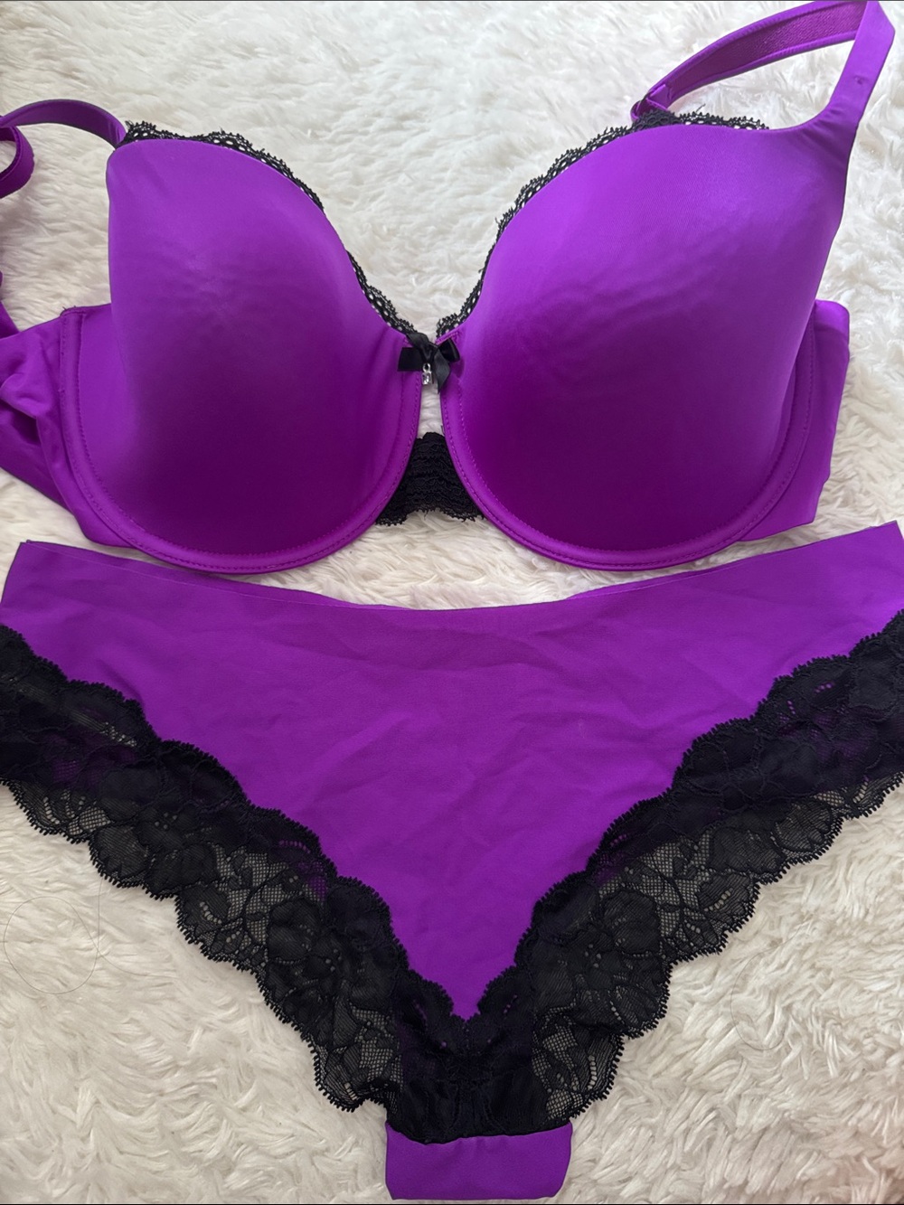 La SENZA Purple Push-Up Bra and Bikini Set with Black Lace